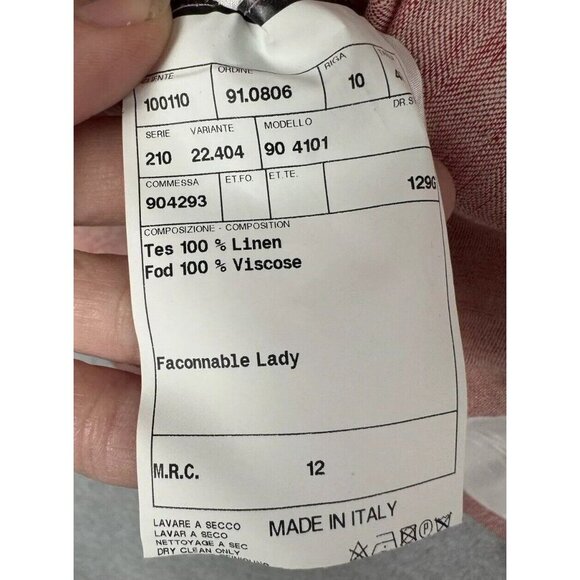 Faconnable 100% Linen Blazer Soft Red/Pink Jacket Made in Italy Sz 4 EUC Luxury - Picture 10 of 16